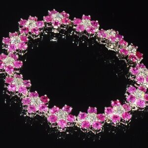 CERTIFIED NATURAL 18.6CT VS F DIAMOND RUBY 18K SOLID GOLD FLORAL TENNIS BRACELET